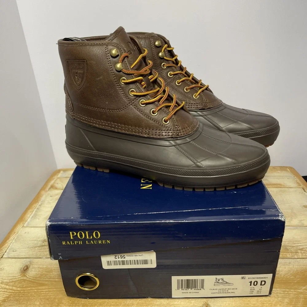 Polo Ralph Lauren Mens Claus Lace‎ Up Duck Boots Leather Sherpa Lined Size10D